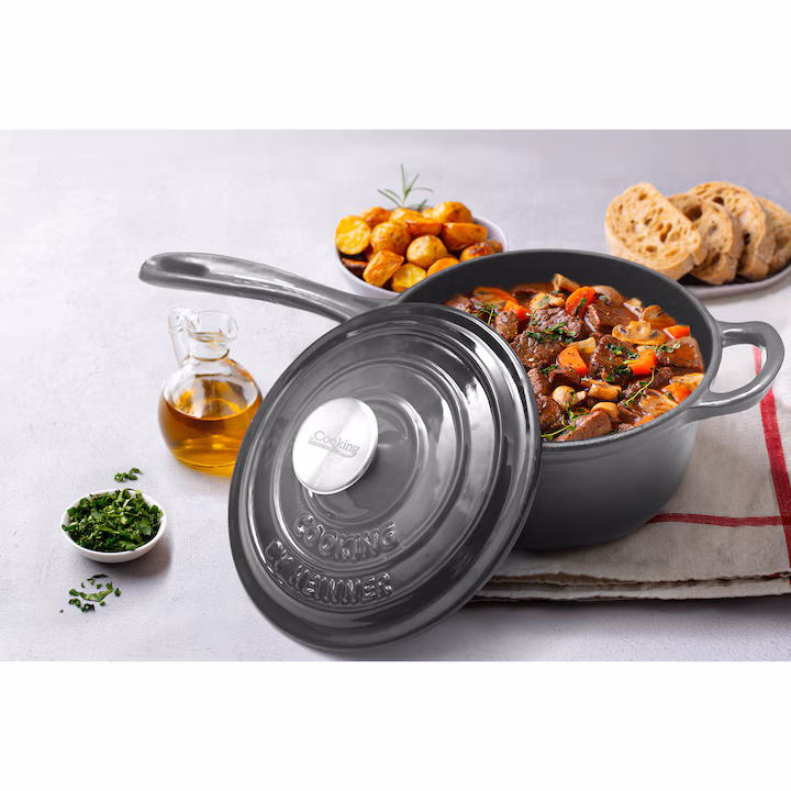 Caserola Cooking by Heinner Marble Grey cu capac, fonta emailata, 19X9 cm, 1.8 L