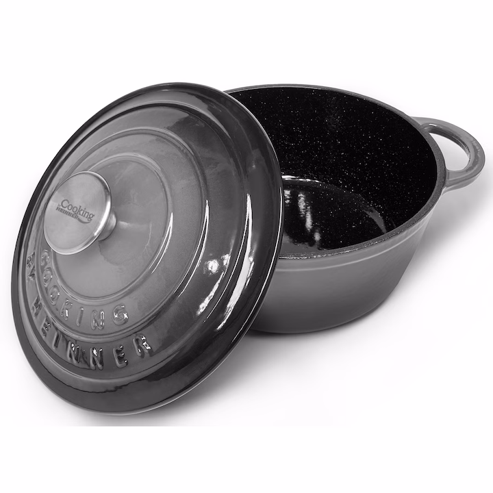 Cratita Cooking by Heinner Marble Grey cu capac, fonta emailata, 22X9.5 cm, 2.9 L