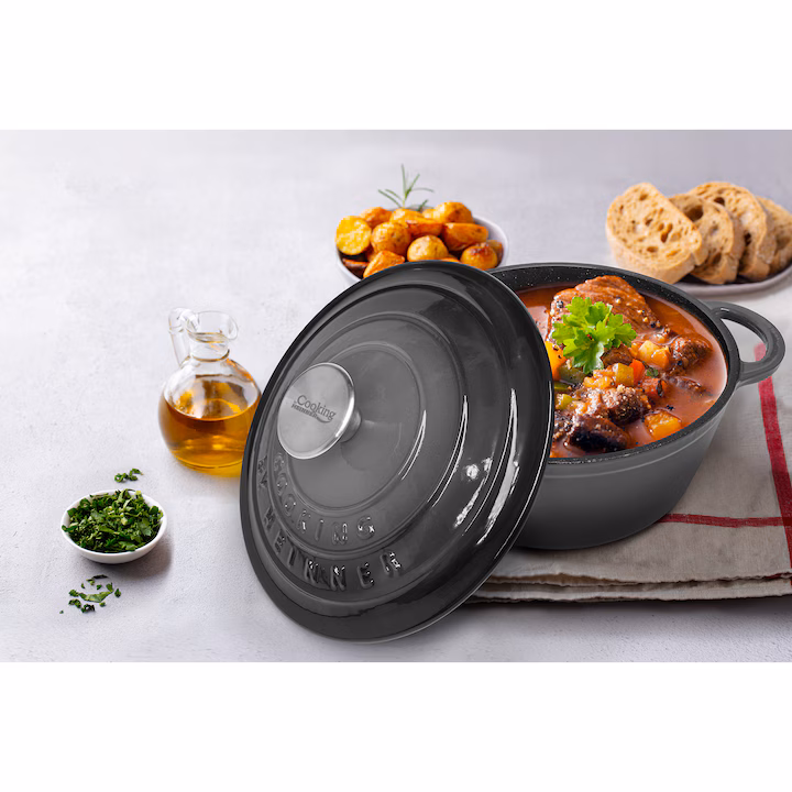 Cratita Cooking by Heinner Marble Grey cu capac, fonta emailata, 22X9.5 cm, 2.9 L