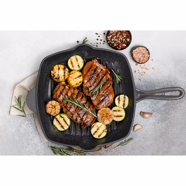 Tigaie grill Cooking by Heinner Marble Grey, fonta emailata, 26.5X4.5 cm