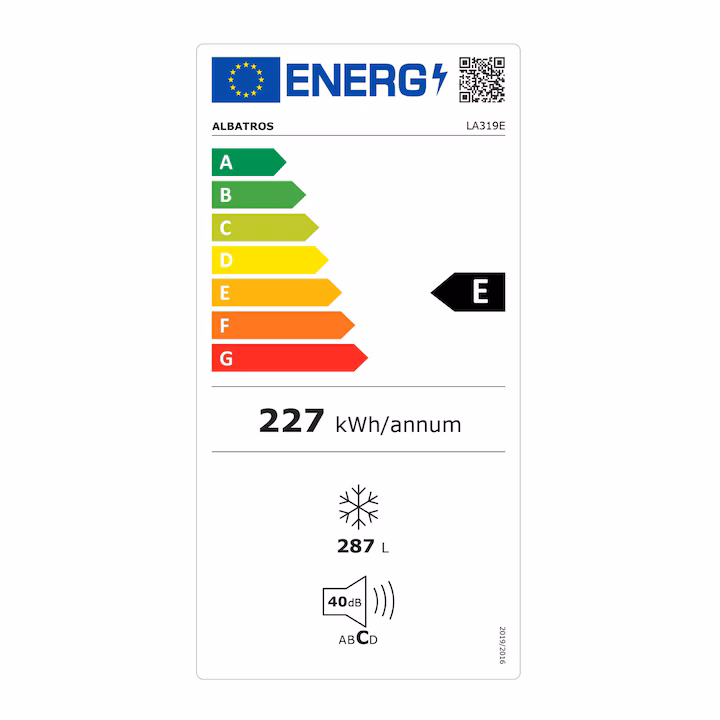 Lada Frigorifica Albatros LA319E, 287 L, Fast Freeze, Clasa energetica E, Dubla functionalitate(frigider/congelator), Termostat reglabil, Alb